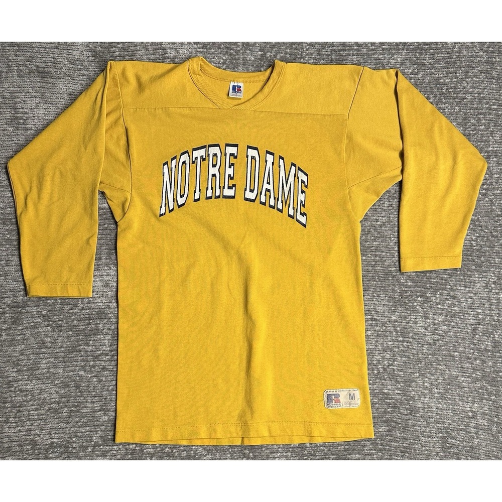 Vintage Notre Dame Jersey Shirt Russell Athletic USA Mens M Yellow 90s College